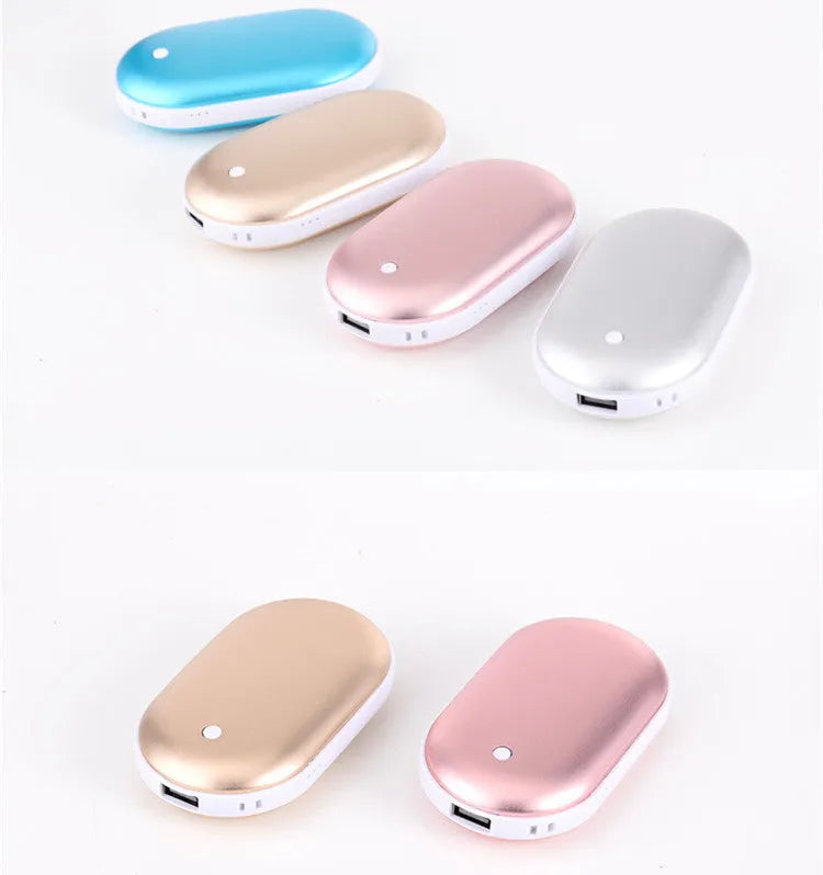 Rechargeable mini hand warmer with integrated 5200mAh power bank in multiple colour options