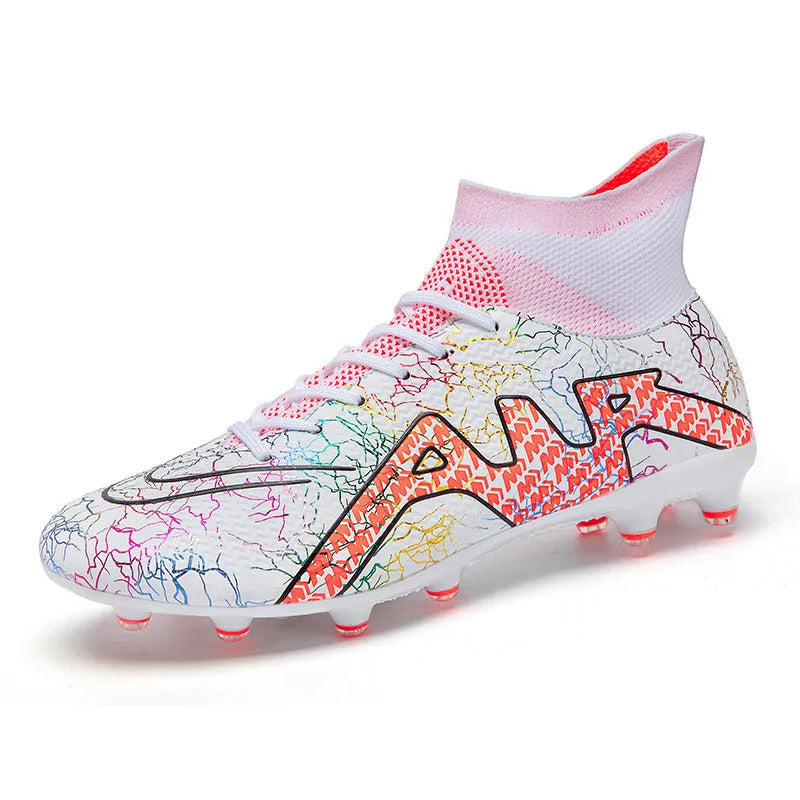 High-top soccer spike shoes with non-slip rubber outsole in black gold colour option