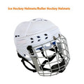 Ice hockey helmet with carbon steel face mask and impact-resistant polypropylene shell in four sizes
