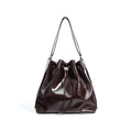 Genuine leather retro bucket bag with single shoulder strap in brownie brown colour
