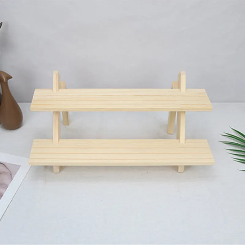 Multi-layer wooden stepped shelf, floor-standing, in Natural Wood Colour or Walnut Colour, 2 to 5 tiers