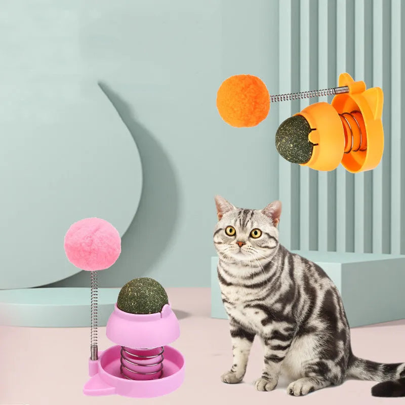 Blue cat toy ball with mint centre for dental grinding and hairball relief
