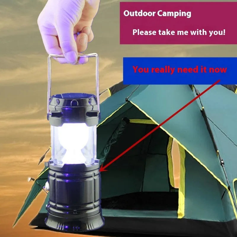 Solar multi-functional portable camping lamp with LED beads, in black, blue, and gold options