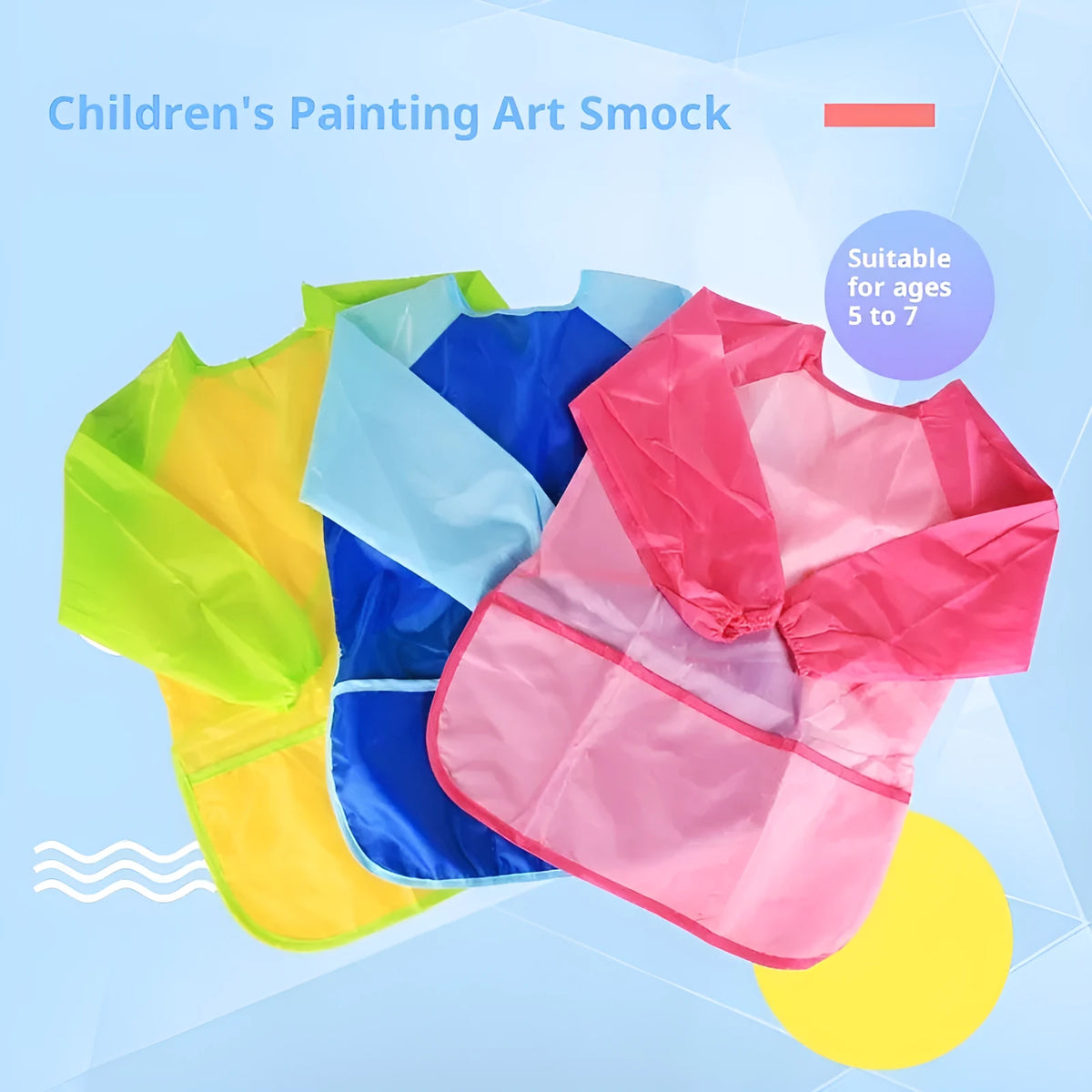 Children's painting bib apron in blue polyester synthetic fibre size M for height 120cm