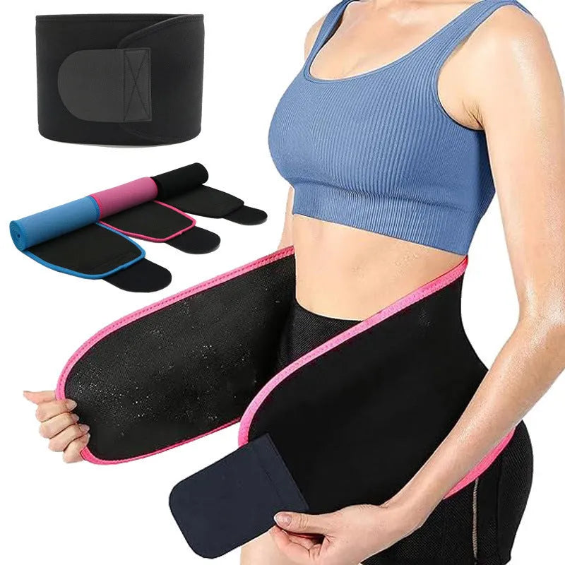 Black neoprene lumbar support waist belt for running and fitness.