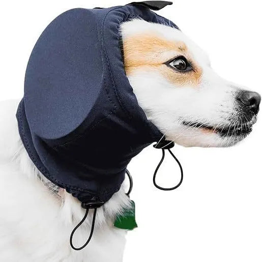 Black dog earmuffs for hearing protection from thunder fireworks, nylon material