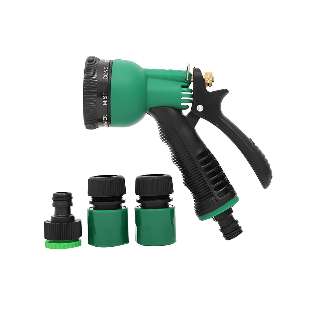 Green multifunctional high-pressure spray gun with PP head and ABS handle for garden watering and car washing