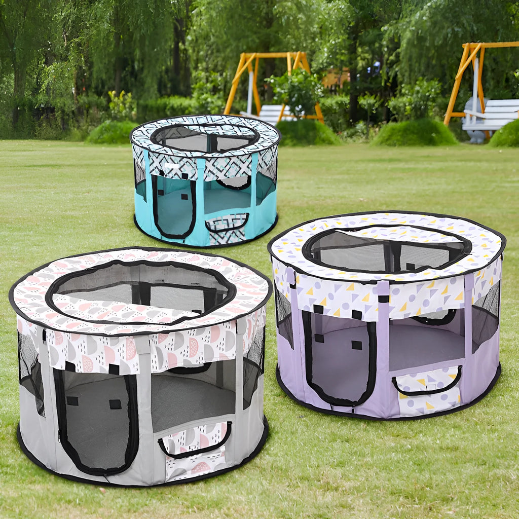 Foldable Oxford cloth mesh pet tent for dogs and cats in colour block design