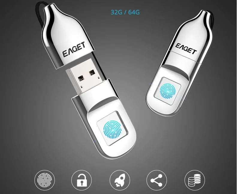 Fingerprint encryption metal USB 2.0 flash drive in 32GB 64GB capacity