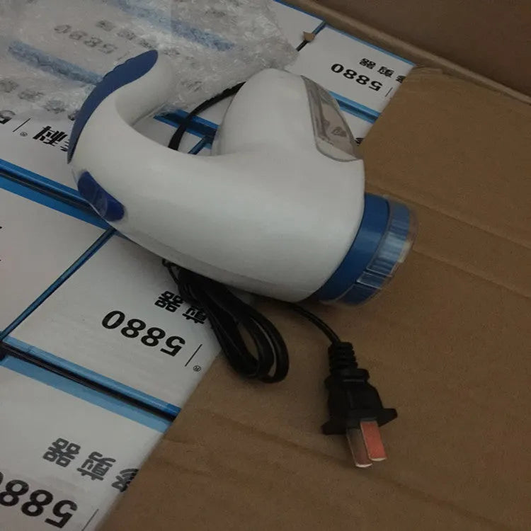 Blue electric fabric hair ball trimmer with straight-in clothes design for fleece and wool, compact size 100x70x70mm, Europe plug