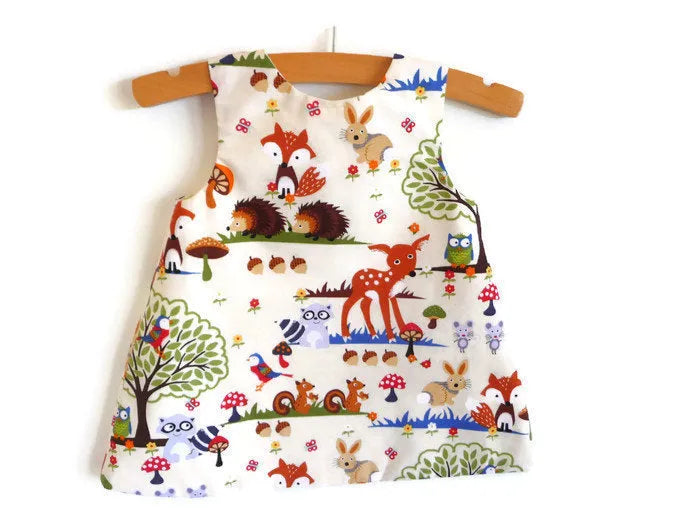 Red cartoon print cotton three-piece children's suit with dress, shorts and headband for baby girls