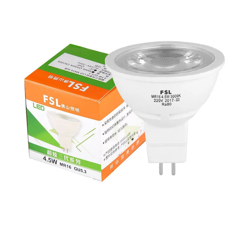 MR16 GU5.3 LED cup spotlight, 50mm diameter, 5W, 220V or 12V, available in 6500K, 4000K and 3000K