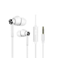 Black and white in-ear earphones with subwoofer for computer and mobile phone use
