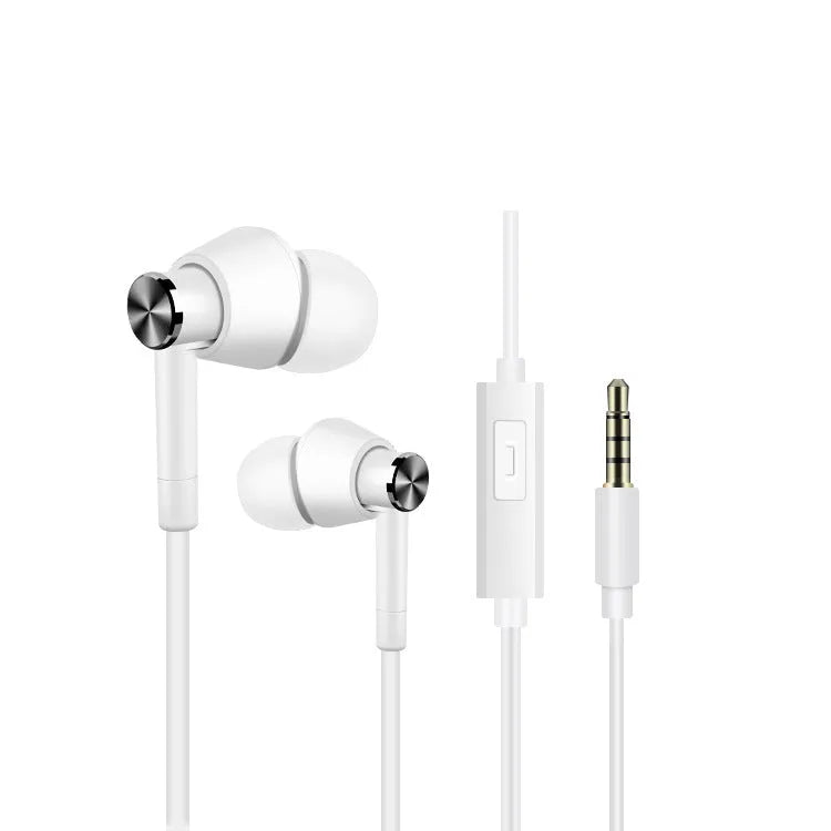 Black and white in-ear earphones with subwoofer for computer and mobile phone use