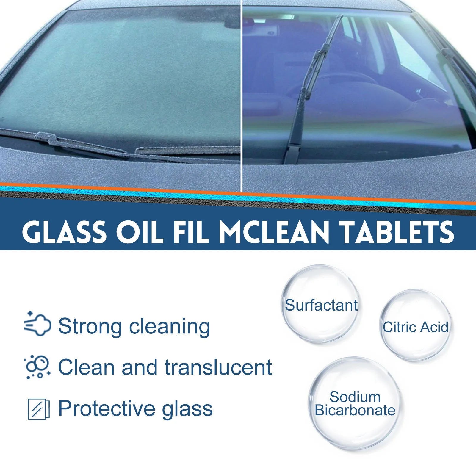 Box of 30 car oil-removing film cleaning effervescent tablets for vehicle glass