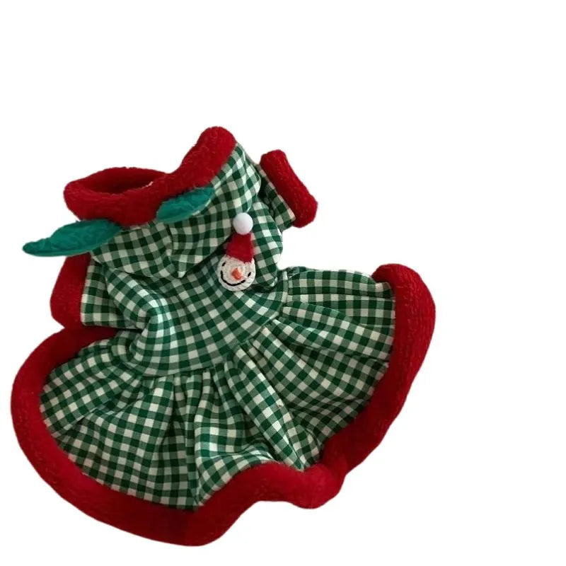 Plaid dog hoodie with snowman design in milk silk fabric, suitable for small breeds like Bichon Frise