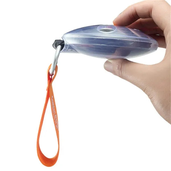 Disc folding portable shopping bag in red unfolded showing 33x40x10cm size with compact 10.5cm disc beside it