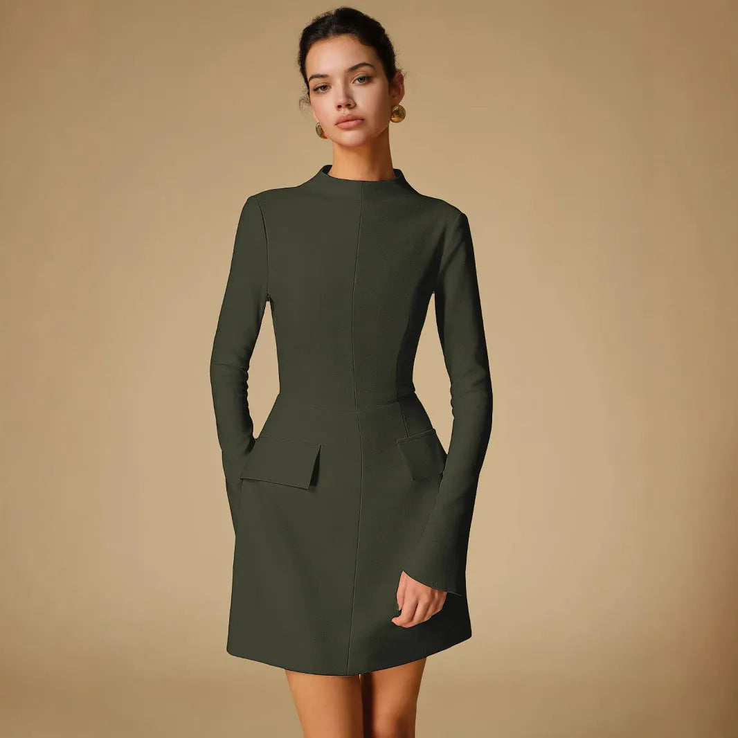Solid colour slim fit long sleeve bodycon dress in nylon and polyester