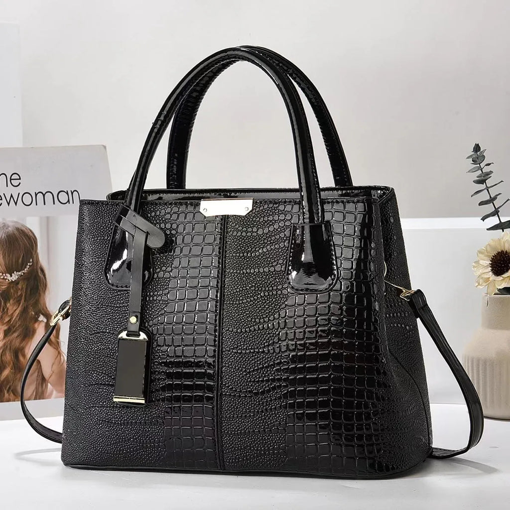 Women's large-capacity horizontal square handbag in soft textured PU leather, white colour, lightweight 540g