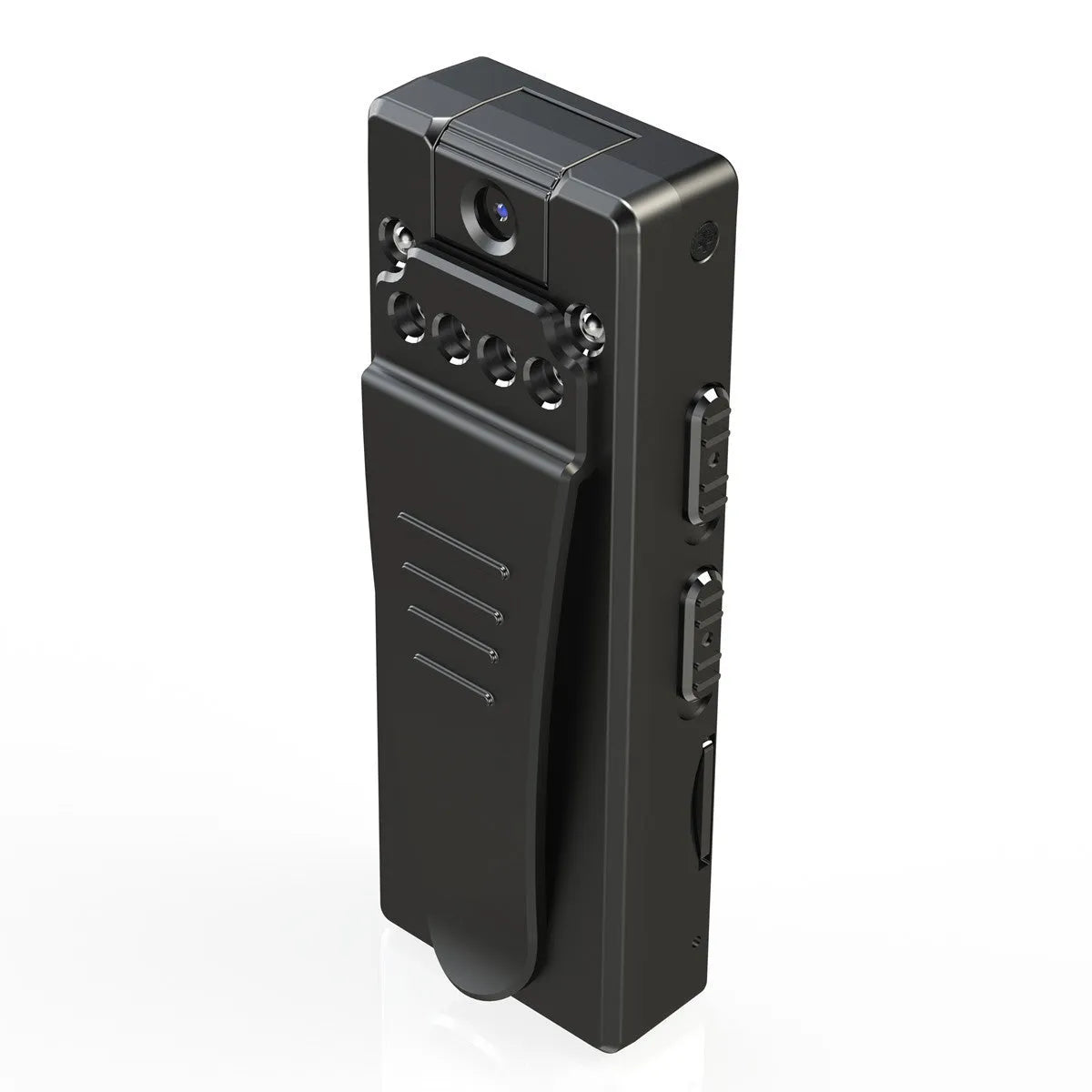 Black 1080p HD DV home camera with night vision, shown on a stand with a 90-degree rotation angle.