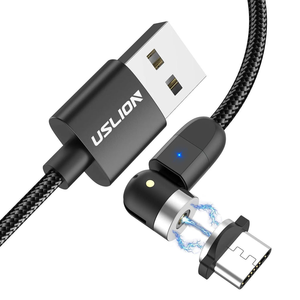 Magnetic three-in-one data cable with 540° auto-docking, black, 1m length, aluminium alloy connectors