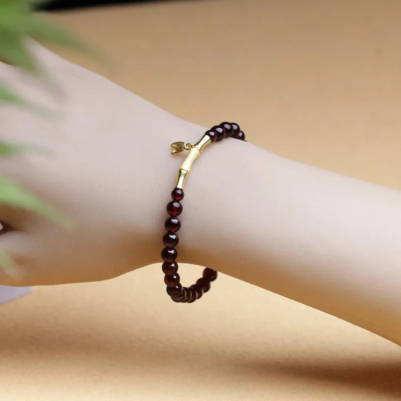 6mm garnet bamboo joint bracelet with manual processing in copper or silver finish
