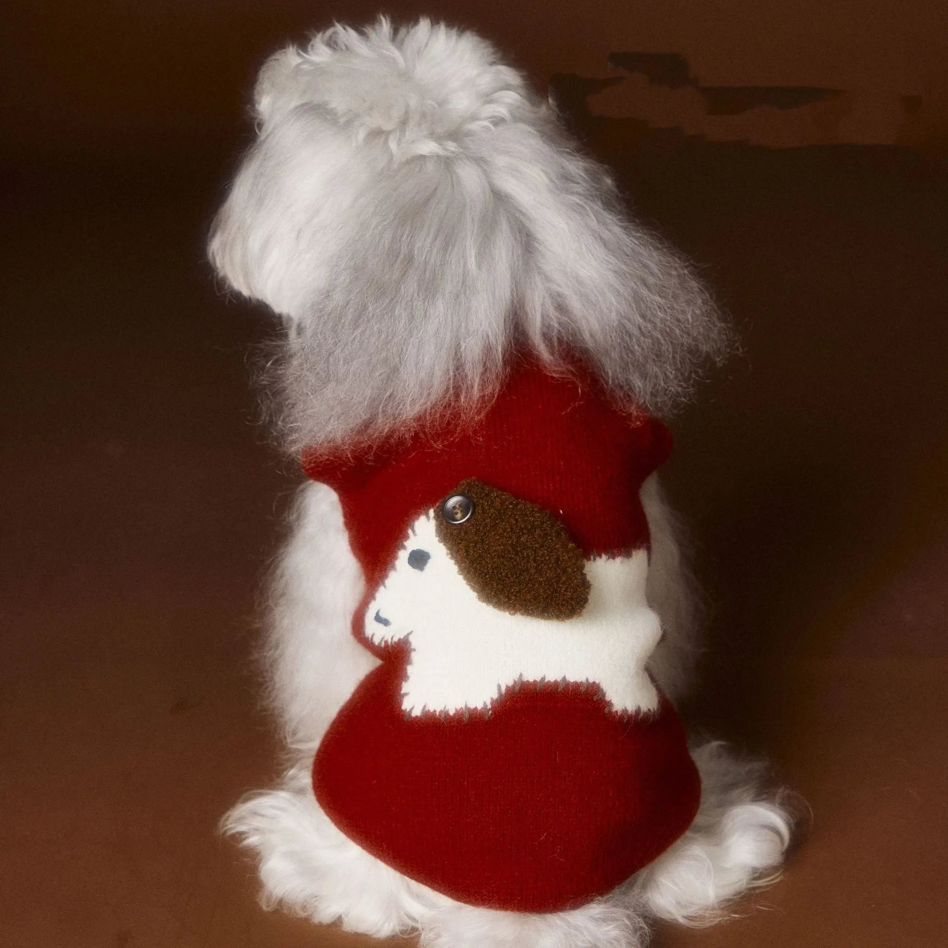 Red wool sleeveless dog vest for Schnauzer Teddy Bichon with ear clearance, casual style
