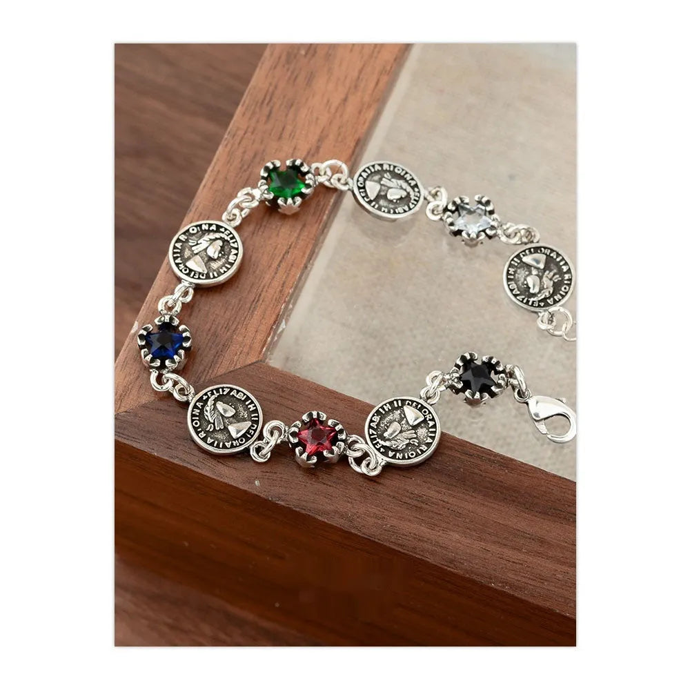 Colorful zircon five-pointed star round matching bracelet in copper electroplated finish for women style SL0285
