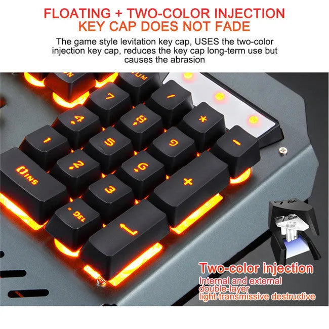 Wired gaming keyboard with RGB LED backlight, phone holder, pen slot, and card slot in black, white, or grey.