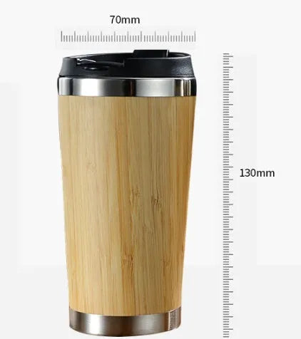 420ml bamboo coffee cup with stainless steel leak-proof lid and foam anti-slip pad