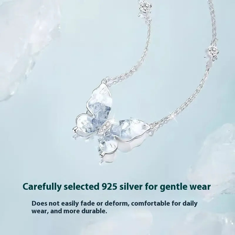 S925 silver Bingyu butterfly pendant necklace on an adjustable O-ring chain.