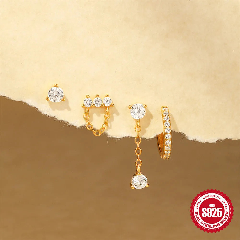 Women's S925 sterling silver geometric clover petal earrings with electroplated gold finish