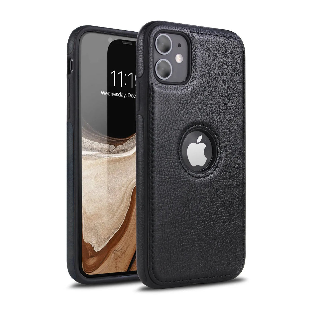 PU leather iPhone wallet case with magnetic flip in black, blue, brown, and red