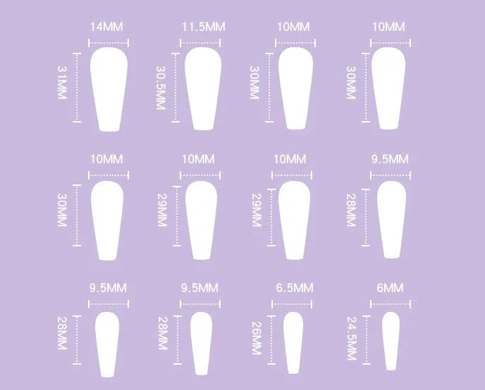 24-piece set of pre-finished plastic false nails in blue, purple, pink, and blue plus pink colours