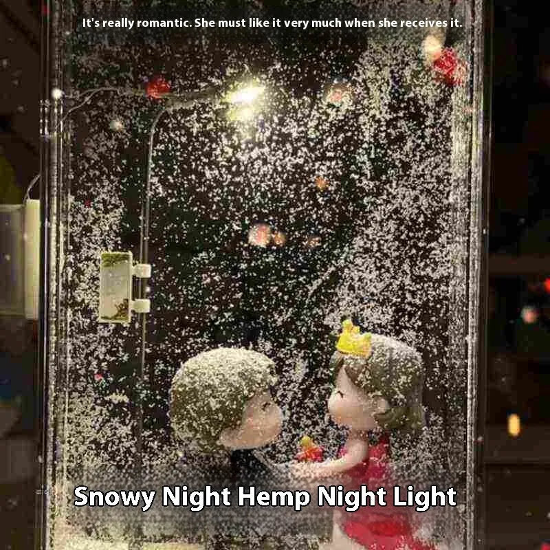 DIY Christmas night light kit showing snowy landscape scene with glowing street light and flowing snow effect