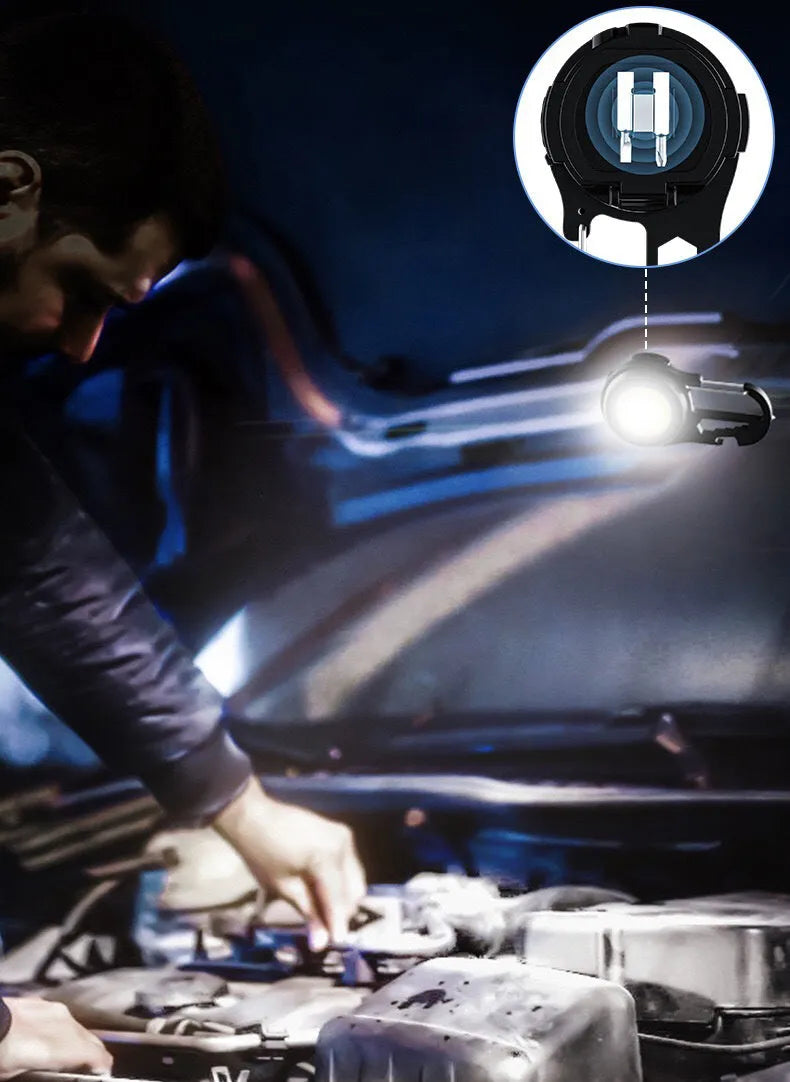 6 IN 1 mini keychain lamp with COB light, magnetic base, and bottle opener in aluminium alloy