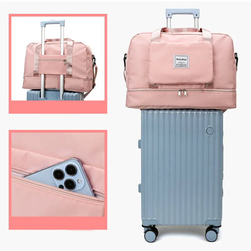 Foldable Oxford cloth travel duffel bag 20-35L with wet and dry separation and shoe storage