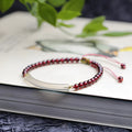 Red natural agate garnet beaded bracelet with adjustable pull closure for women