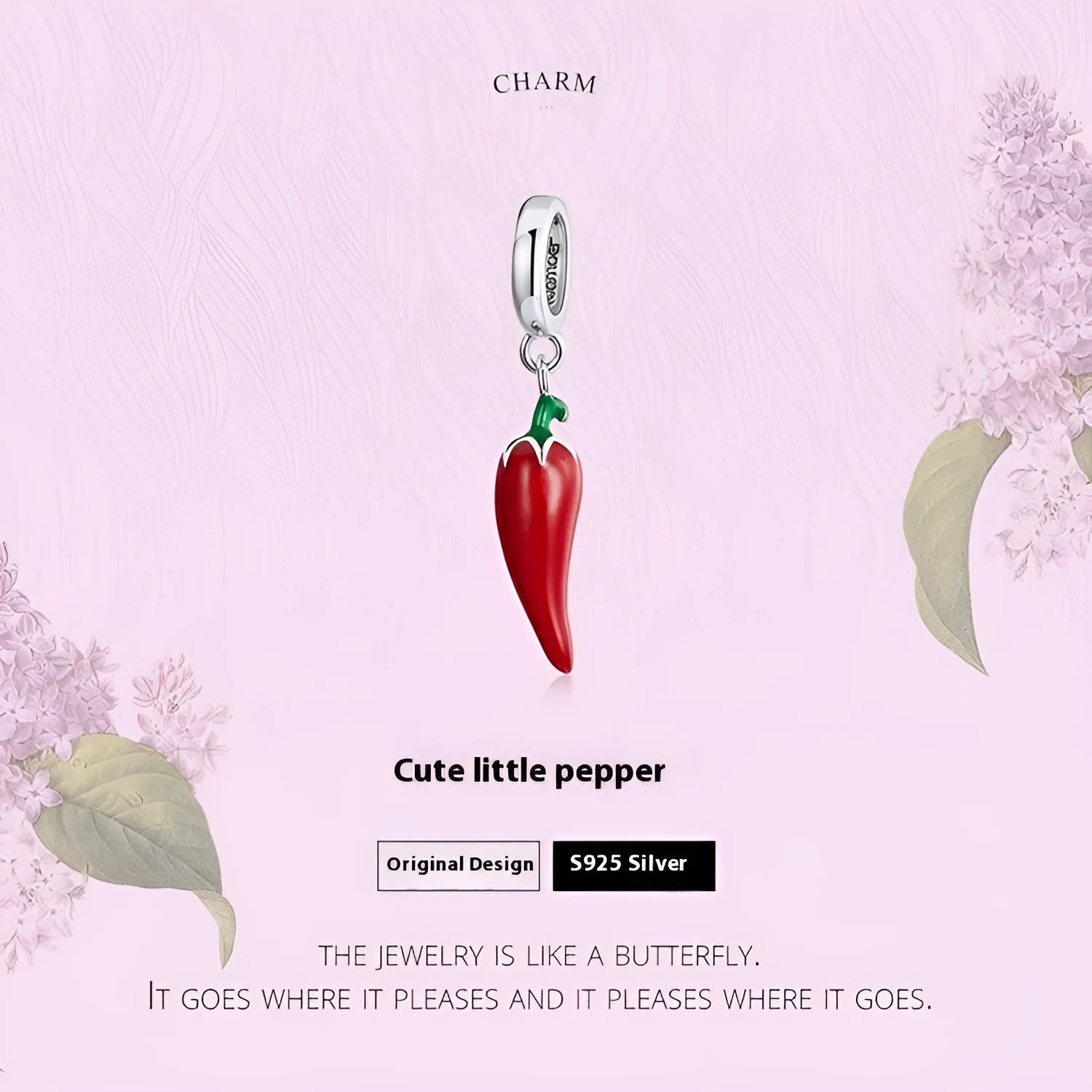 Korean style pepper pendant crafted from S925 sterling silver with leaf detailing in colour BSC461