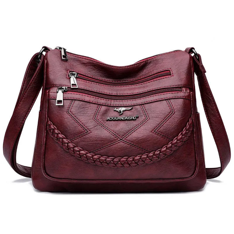 Soft PU leather crossbody shoulder bag in horizontal square shape with large capacity