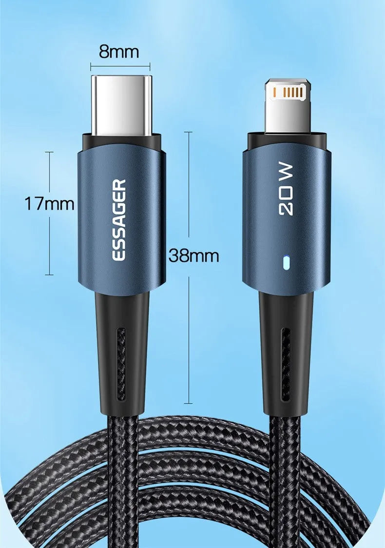 PD27W fast charging data cable in aluminium alloy with length options up to 3 metres