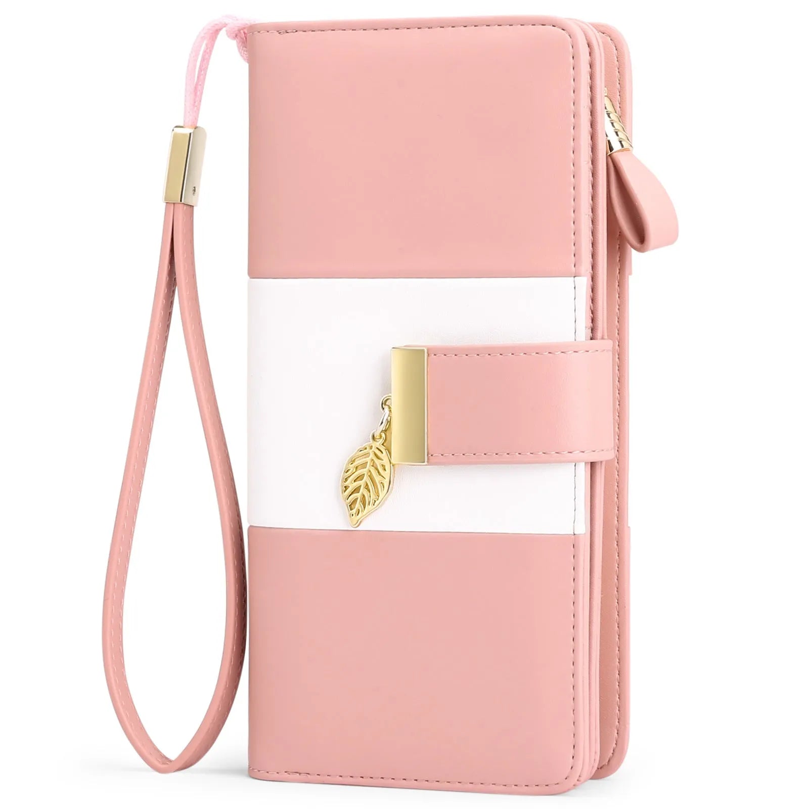 Midnight black women's anti-theft clutch bag with gold-tone lock, showing interior microfiber lining and card slots.