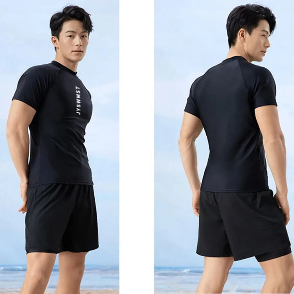 Men's polyester swimsuit set with top and trousers in plus sizes up to 4XL