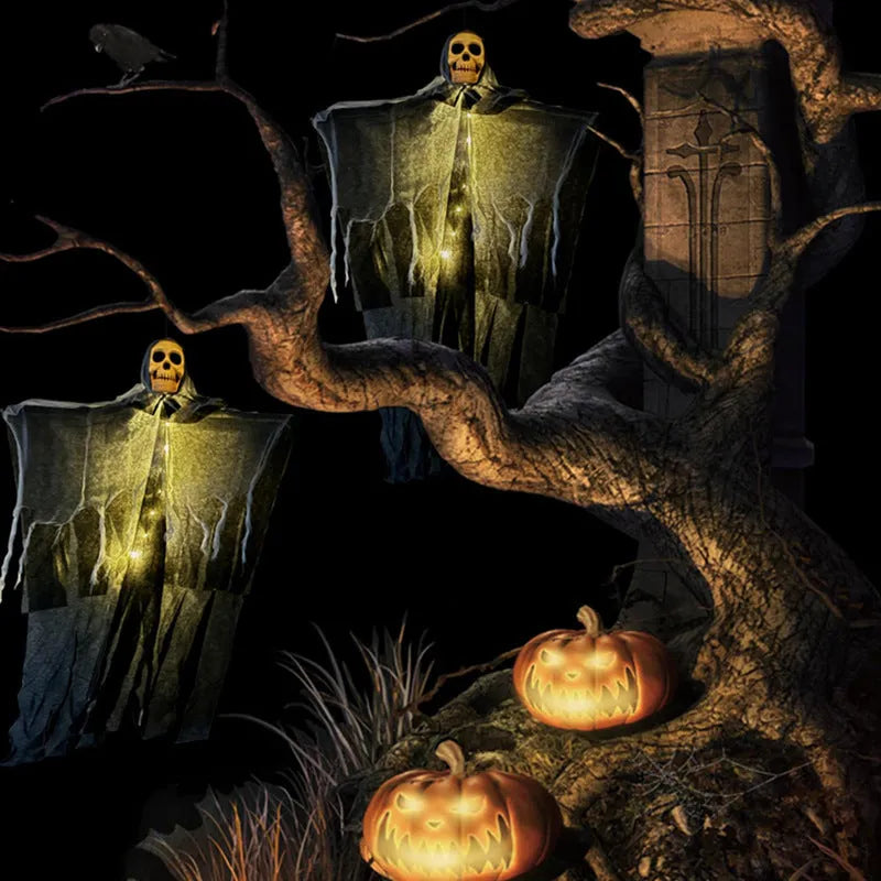 85cm Halloween hanging ghost decoration in mixed colours with cloth drape and metal hook