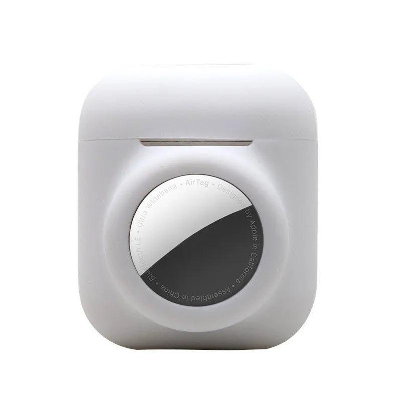 Silicone flip cover case for Apple AirTag showing twelve colour options including luminous green and avocado