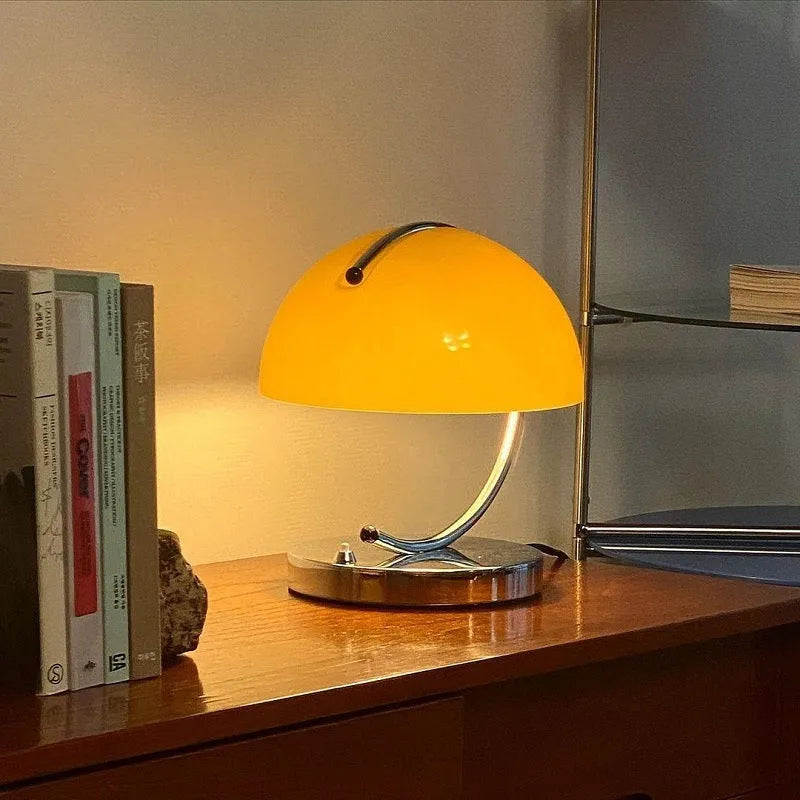 Retro space age table lamp with glass shade and LED light for living room study bedroom