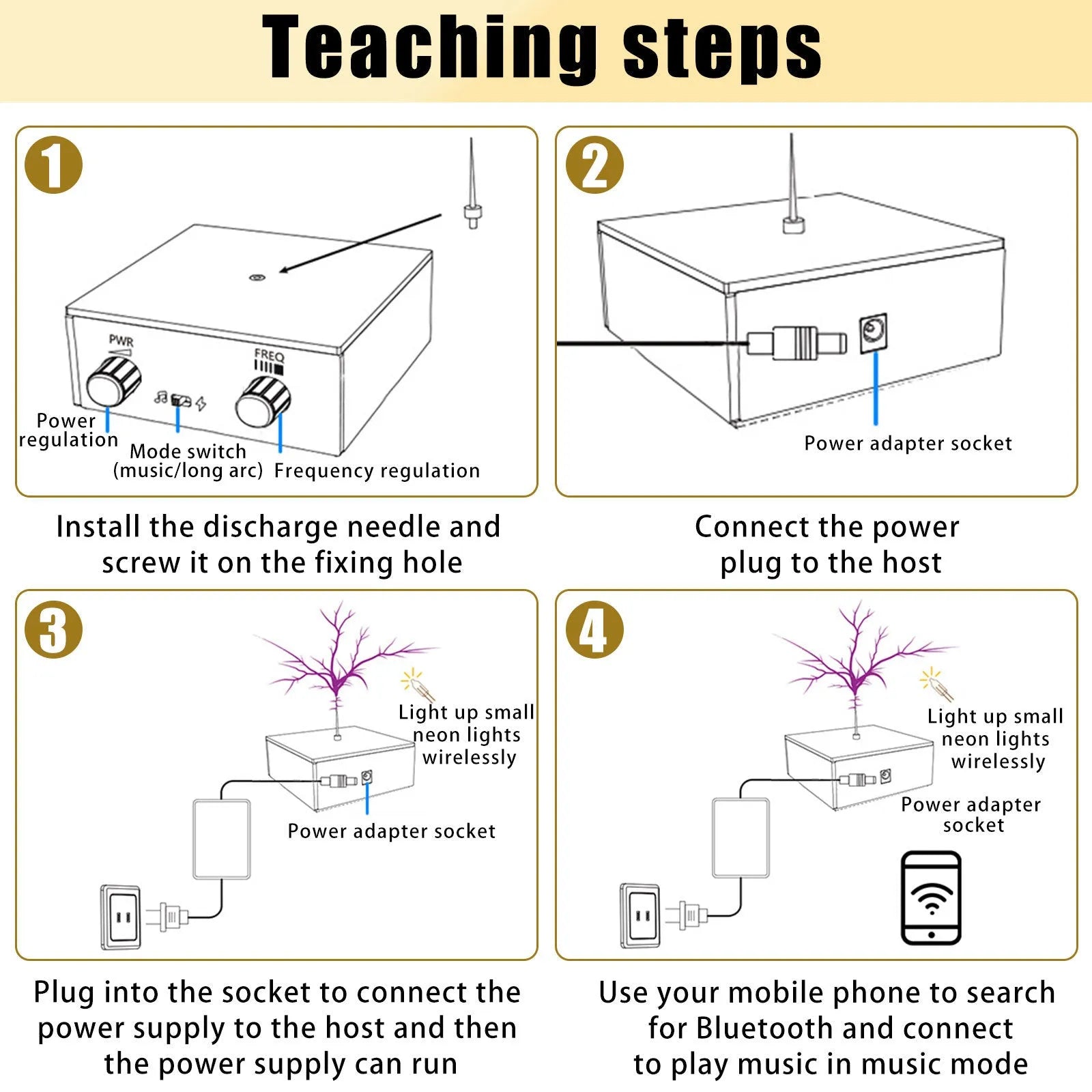 Music Tesla Coil with adjustable lightning arc, Bluetooth loudspeaker, and compact desktop design