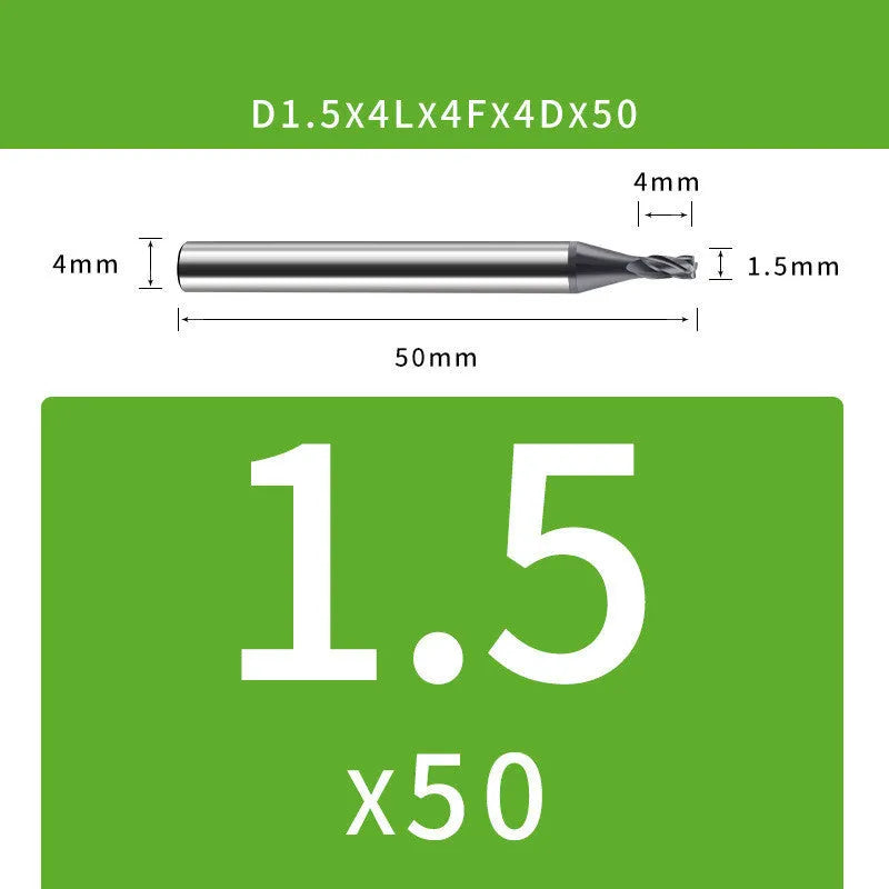 4-blade tungsten steel end mill for CNC machining with size specifications