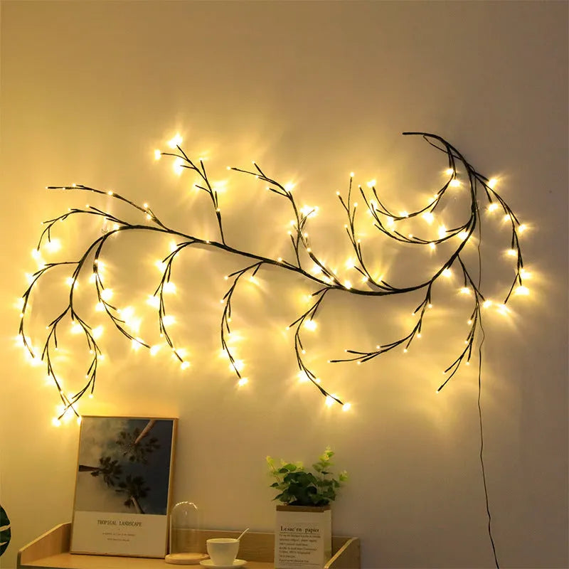 Rattan-style LED tree light with warm white illumination for room decoration