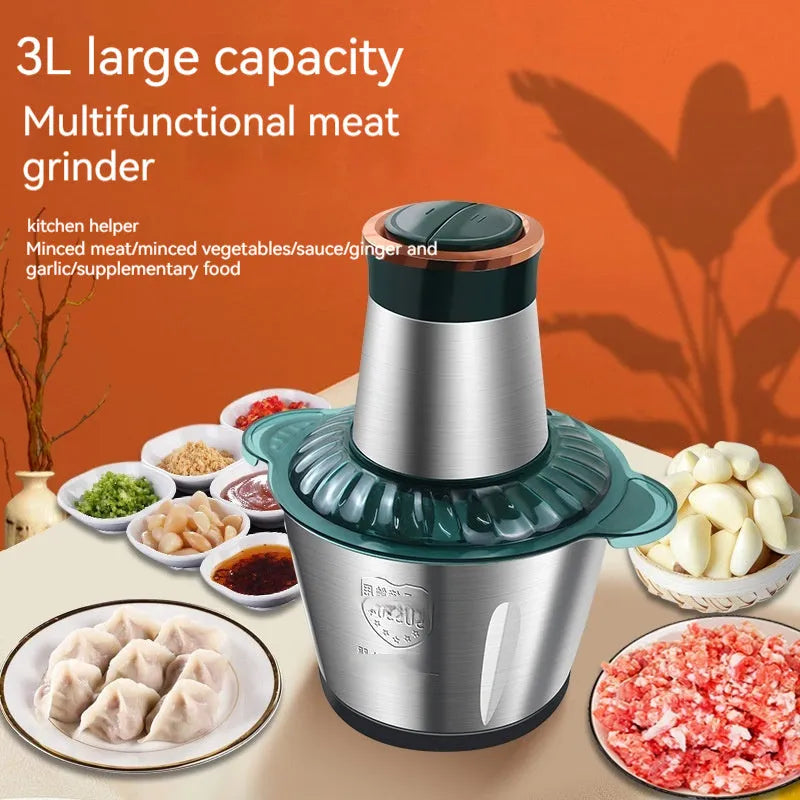 300W electric meat grinder with 2L stainless steel bowl, green and silver finish, 20.2 x 28.8cm